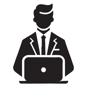 Businessman Working on Laptop Silhouette Icon vector
