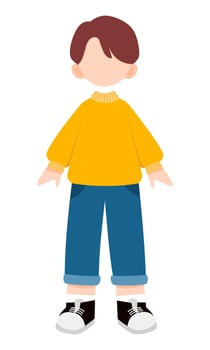 Simple boy illustration. Faceless boy character wearing yellow sweater. vector