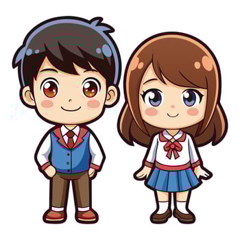 cartoon character of a boy and girl in school uniform white background vector