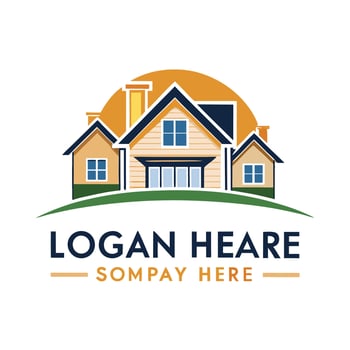 a house logo with a sun and a house in the background white background vector