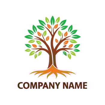 a tree logo with leaves and roots white background vector