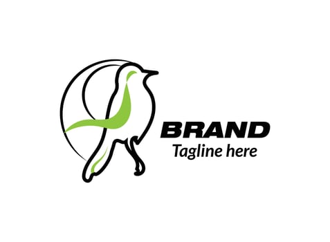 Minimalist bird logo, green and black color scheme, stylized dove silhouette vector