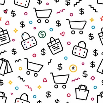shopping seamless pattern with shopping bags and money i white backgroundcons vector