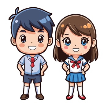 cartoon character of a boy and girl in school uniforms white background vector