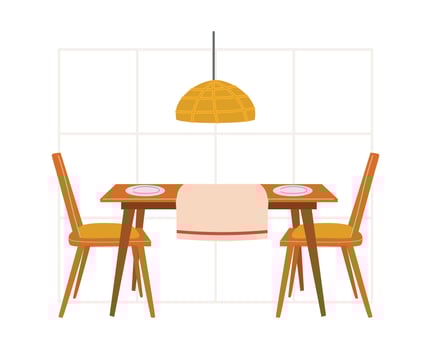 Wooden dining table and chairs. The dining room. vector