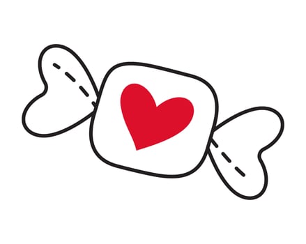 Sweet candy with Heart doodle flat style love isolated icon Candy love Romantic symbol of love for web graphic design poster tattoo Valentines Day Greeting card line art illustration vector