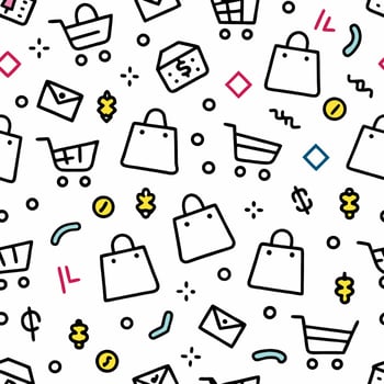 shopping seamless pattern shopping bags and other ite white backgroundms vector