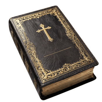 An ancient bible that has a beautiful cross designed on its cover png