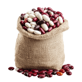 Mixed white and red beans in a sack on a Transparent background showcasing natural food texture and color, White and Red Beans in a Sack isolated on background png