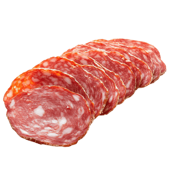 Slices of salami arranged neatly on a Transparent background for culinary presentation and use, Salami isolated background backgroud, background png