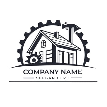 a house logo with gears and a hammer vector
