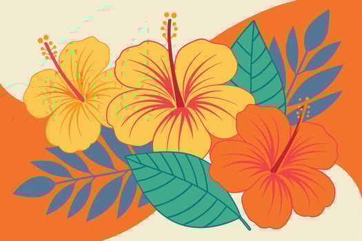 Vibrant Hibiscus Flowers Tropical Floral Design Summer Illustration vector