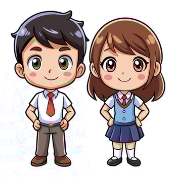 cartoon school boy and girl, standing together white background vector