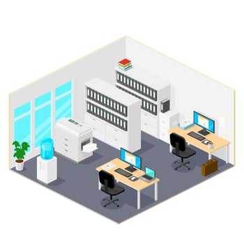 modern isometric office interior open plan icon illustration color vector
