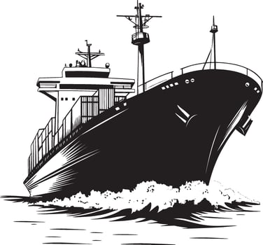 Minimalist black silhouette of a logistic ship, design. vector