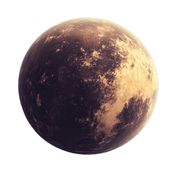 A planet with a brown and yellow surface png