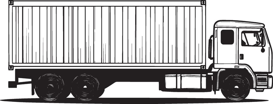 Minimalist black outline of a logistic container truck, design. vector