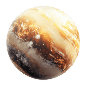 A planet with a brown and white surface png