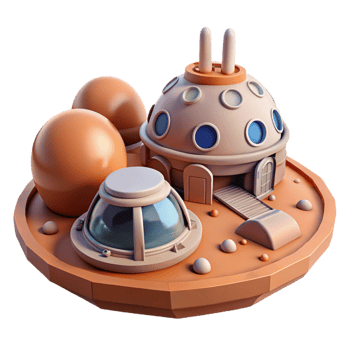 Futuristic Dome Habitat on Asteroid Base 3D Render png