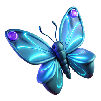 Neon Butterfly 3D Render of Glowing Insect png