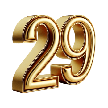 The number 29 is shown in gold 3D png