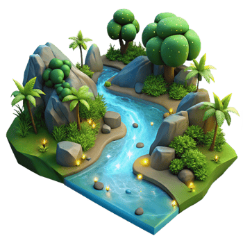 Luminous River in a Tropical Landscape 3D Render of Island Paradise png
