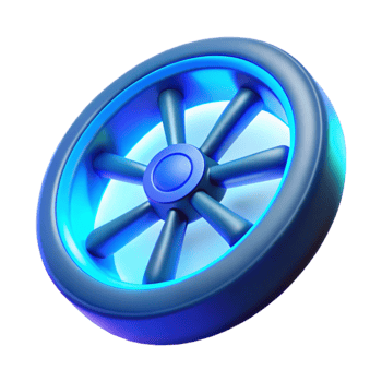 Futuristic Wheel Design 3D Render of a Circular Object with Glowing Blue Neon Lights png