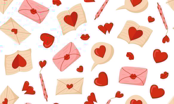 seamless pattern with love letters and messages. Colored image for wallpaper, packaging and banner for Valentine's Day or wedding. vector