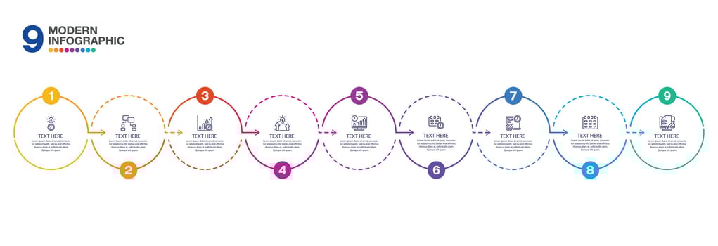 Infographic process design with 9 option. vector