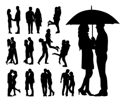 collection of romantic couple silhouettes vector