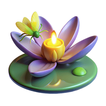 3D Render of a Lotus Flower with Candle and Insect png