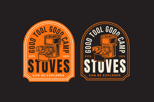 furnace portable with firewood retro badge logo design collection set for camping, outdoor, mountaineer, adventure camping stove, fireplace with cord wood vintage illustration element design. vector