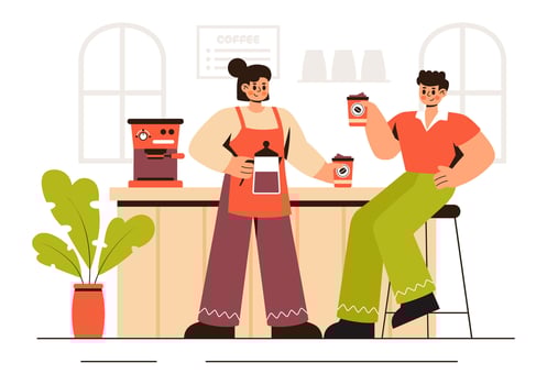 Coffee Lovers Illustration Enjoying a Tasting Session in a Modern Cafe vector