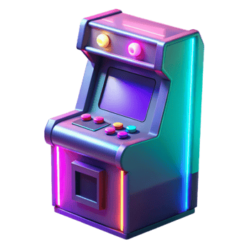 Retro Arcade Game Machine Neon Lights, Colorful Buttons, Classic Gaming png