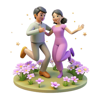 Joyful Couple Dancing in a Flower Garden 3D Render png