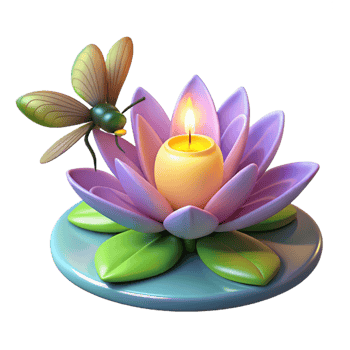 Serene Lotus Flower with Candle and Insect png