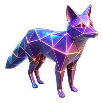 Low Poly Fox Geometric Animal Art, 3D Render, Iridescent, Neon Colors, Digital Art, Polygon, Abstract, Wildlife, Fantasy Creature png
