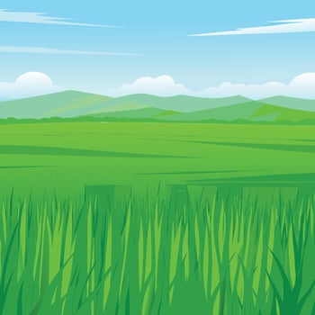 illustration of a green field with mountains in the background vector
