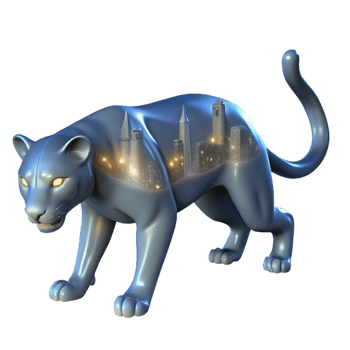 Cityscape Within A Panther Sculpture png