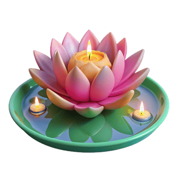 Serene Lotus Candle Arrangement Tranquil Water, Burning Candles, and Floral Design png
