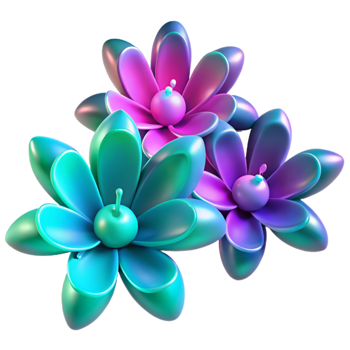 Vibrant 3D Floral Design Teal, Pink, and Purple Flowers png