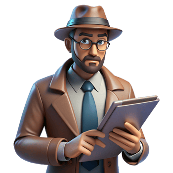 3D Render of a Detective Investigating a Case with a Tablet png
