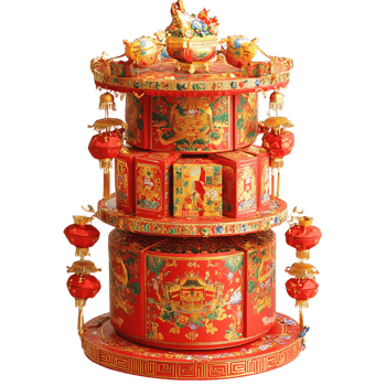 Red Chinese New Year Gift Box Tower Festive Art Gold Asian Lucky Craft png