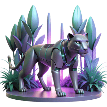 Robotic Panther in Neon Jungle Setting 3D Render png