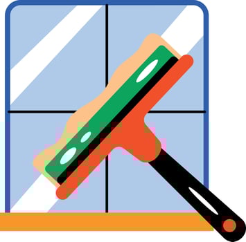 Cleaning window with wiper, flat style icon vector