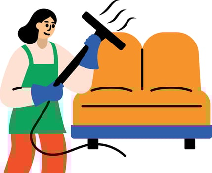 Woman cleaning house with vacuum cleaner, flat icon vector