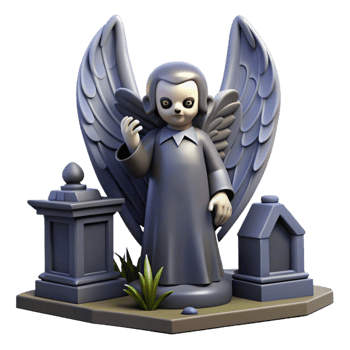 3D Render of a Grim Angel Figurine with Tombstones png