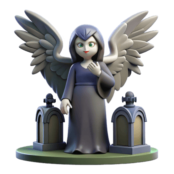 3D Render of Angelic Figure with Tombstones png