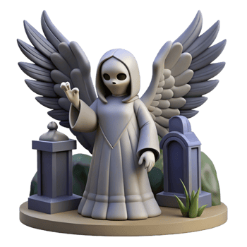 3D Render of Angelic Figure near Tombstones png