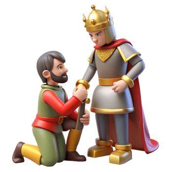 A Knight Presents a Sword to a King 3D Render png